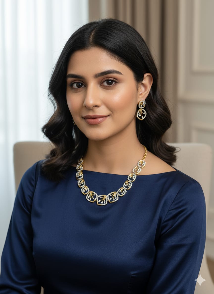 American Diamond Premium Quality Sleek Necklace With Earrings